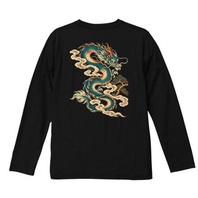 翠松の龍 Jade Pine Dragon ロンT W0001-BK