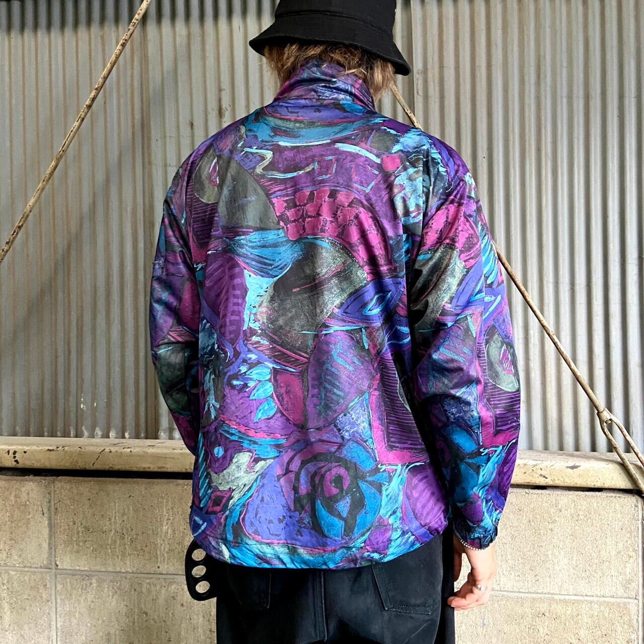 90年代 moving comfort WIND STOPPER 総柄 ハーフジップ プルオーバー 