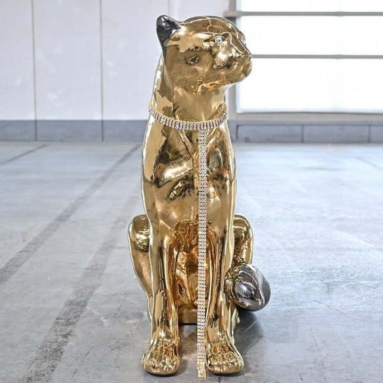 イタリア製 40万 AHURA社 置物 オブジェ チーター 店舗 玄関 ウェルカム スワロフスキー インテリア雑貨 ゴールド アニマル 動物 陶器【中古家具/中古インテリア/USED家具ユーズド家具/リサイクル】