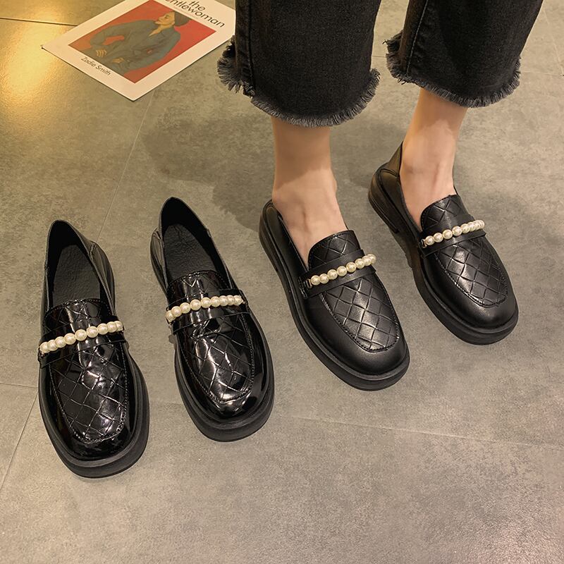 レディーススプリングバックルベルト ソリッド カラーシングル 靴 シューズ ローファー 春物 ラウンドトー ハーネス ソリッドカラー フェイクシューズ58346805107