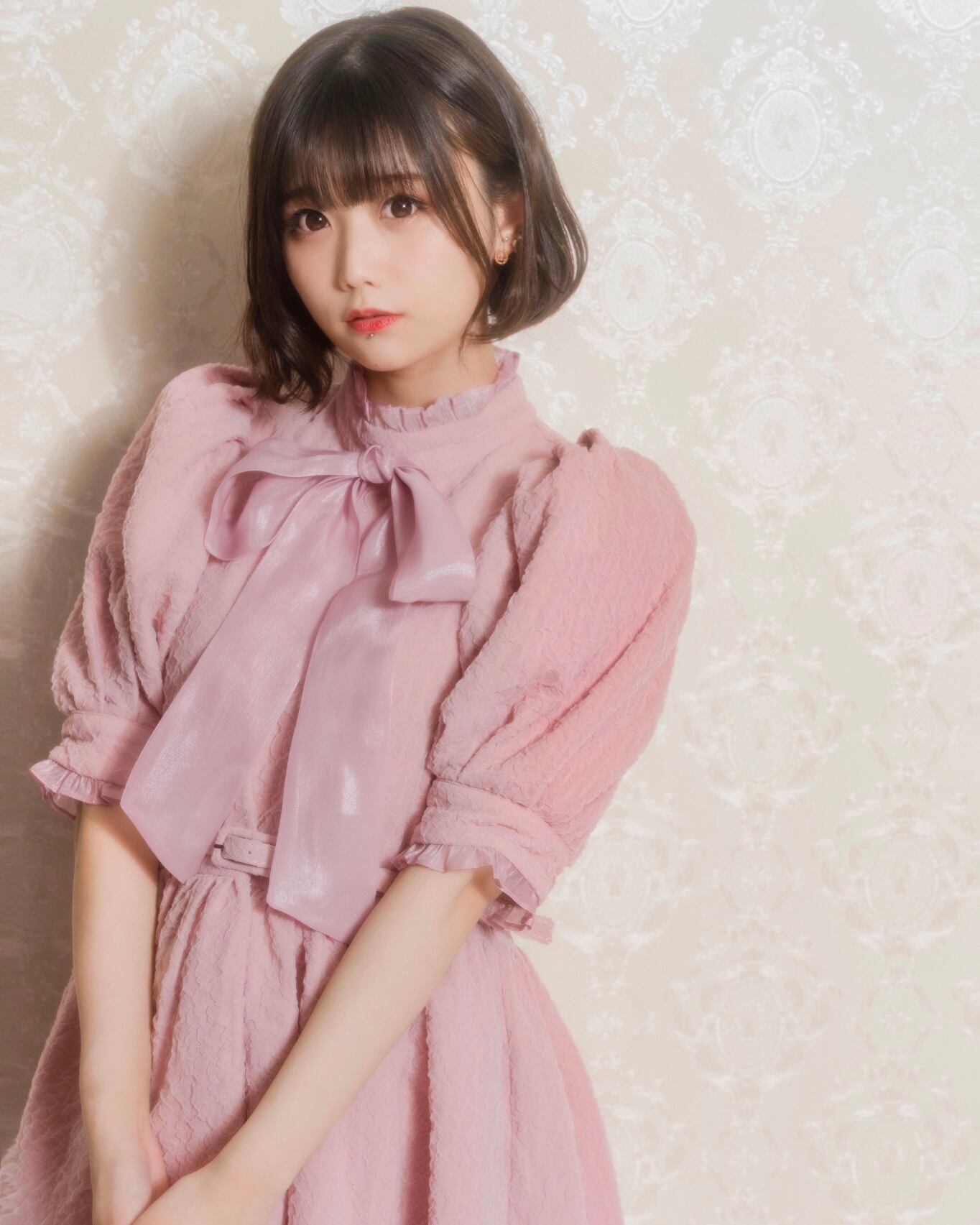 【ManonMimie】Puff Sleeves Ribbon One-Piece