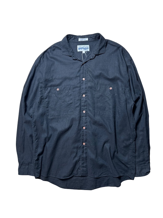 Perry Ellis Black Linen Cotton Double Pocket Short Sleeve Shirt