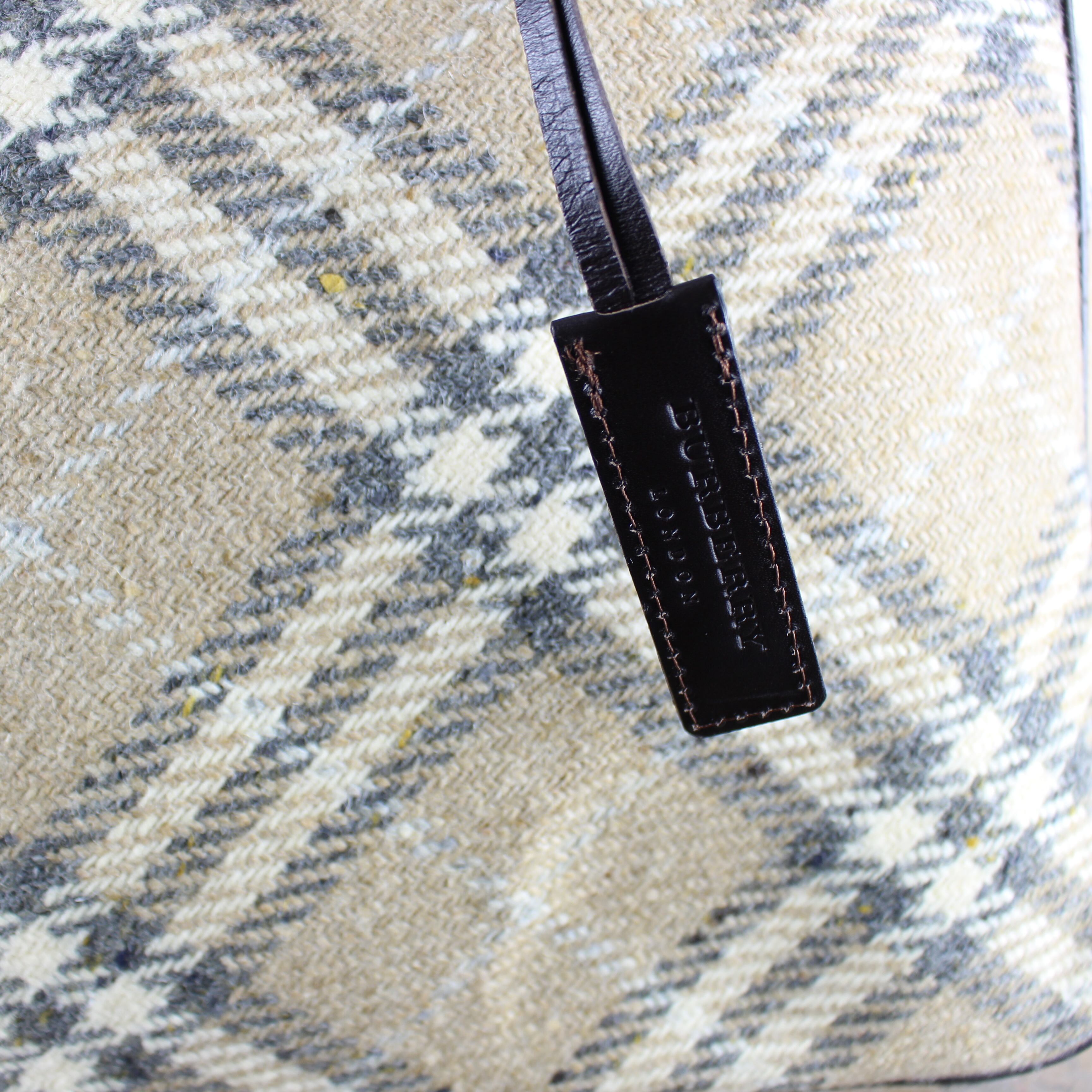 BURBERRY CHECK PATTERNED WOOL LEATHER BOSTON BAG/バーバリー
