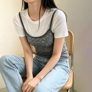 キャミソール レディース 夏 韓国 総レース シアー 花柄 レイヤード ビスチェ風 タイト 細見え チラ見せ インナー 透け感 フェミニン きれいめ カジュアル 重ね着 トップス [LS-CGT155]