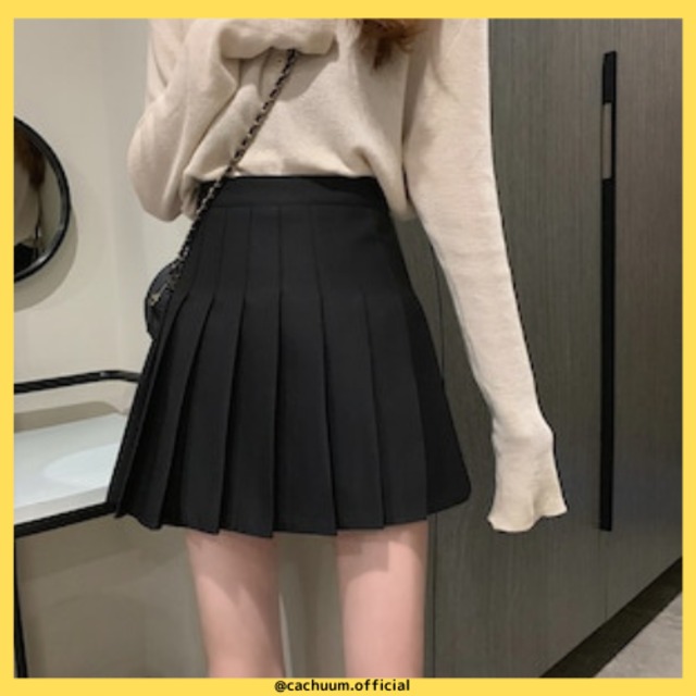 プリーツスカート/ブラック/無地