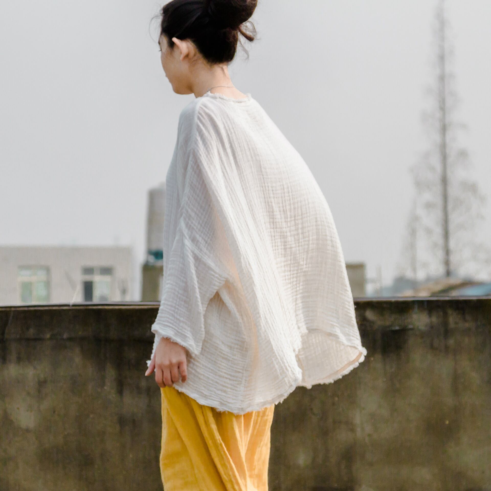 スプリングブラウス ルーズTシャツ コットン 春物 Yiranxuaディースワード77090750656