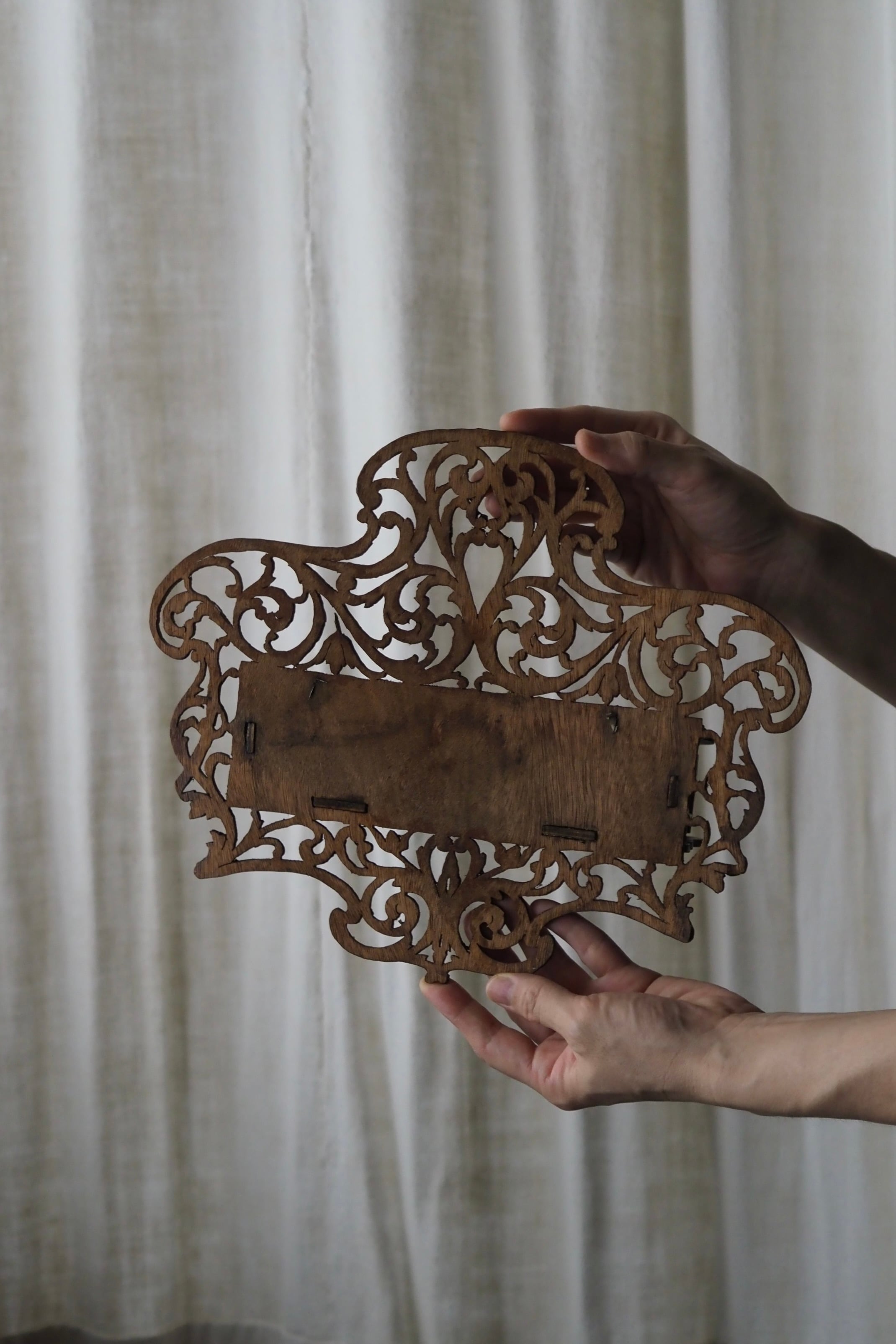 透かし彫りの小物入れ-antique wood openwork box | アンティーク