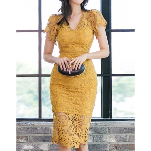 Korean Style OL V-Neck Short Sleeves Slim Dress（2color）　　V2454