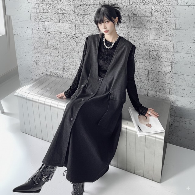 Stripe pattern suspender overalls C1150