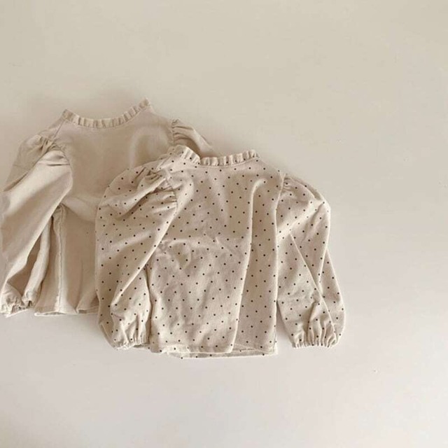 【秋作】フリルデザインパフスリーブシャツ　全2種類