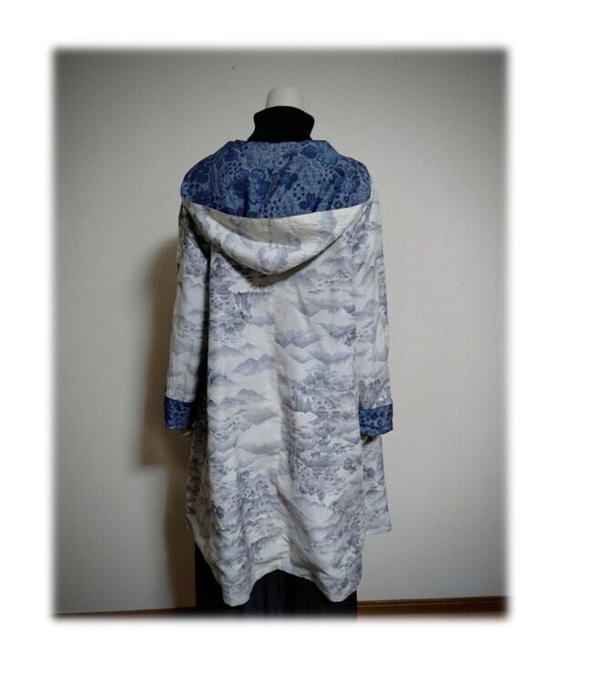 16 1点物 デッドストック大島紬 リバーシブルAラインコート 羽織り物