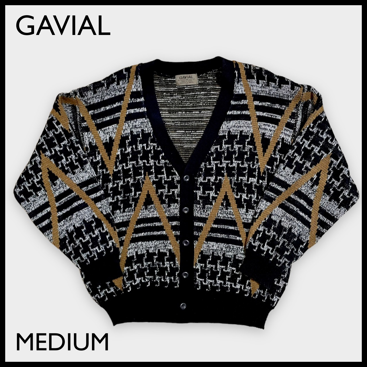 【GAVIAL】韓国製 カーディガン 柄物 総柄 柄ニット 柄カーディガン M アクリル 個性的 アジア 古着