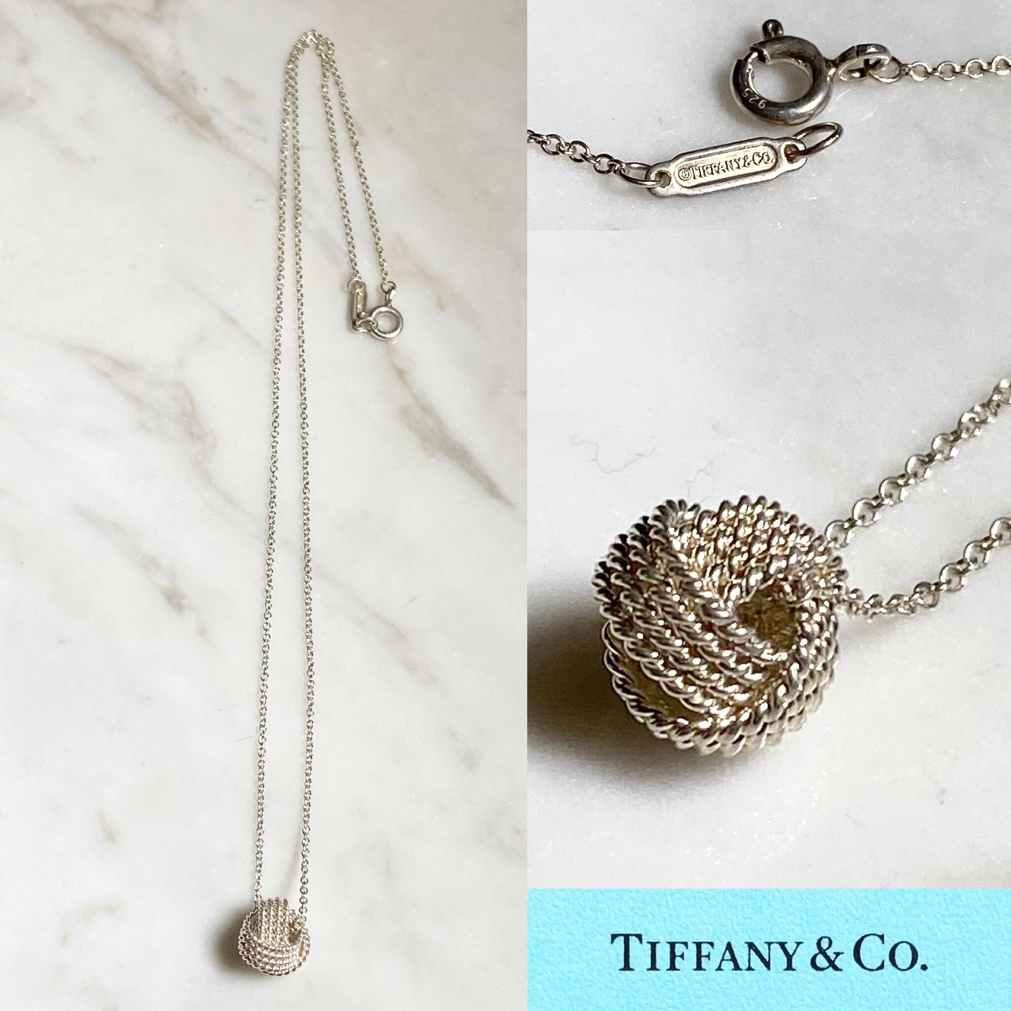 TIFFANY silver twist knot mesh ball pendant necklace | NOIR ONLINE