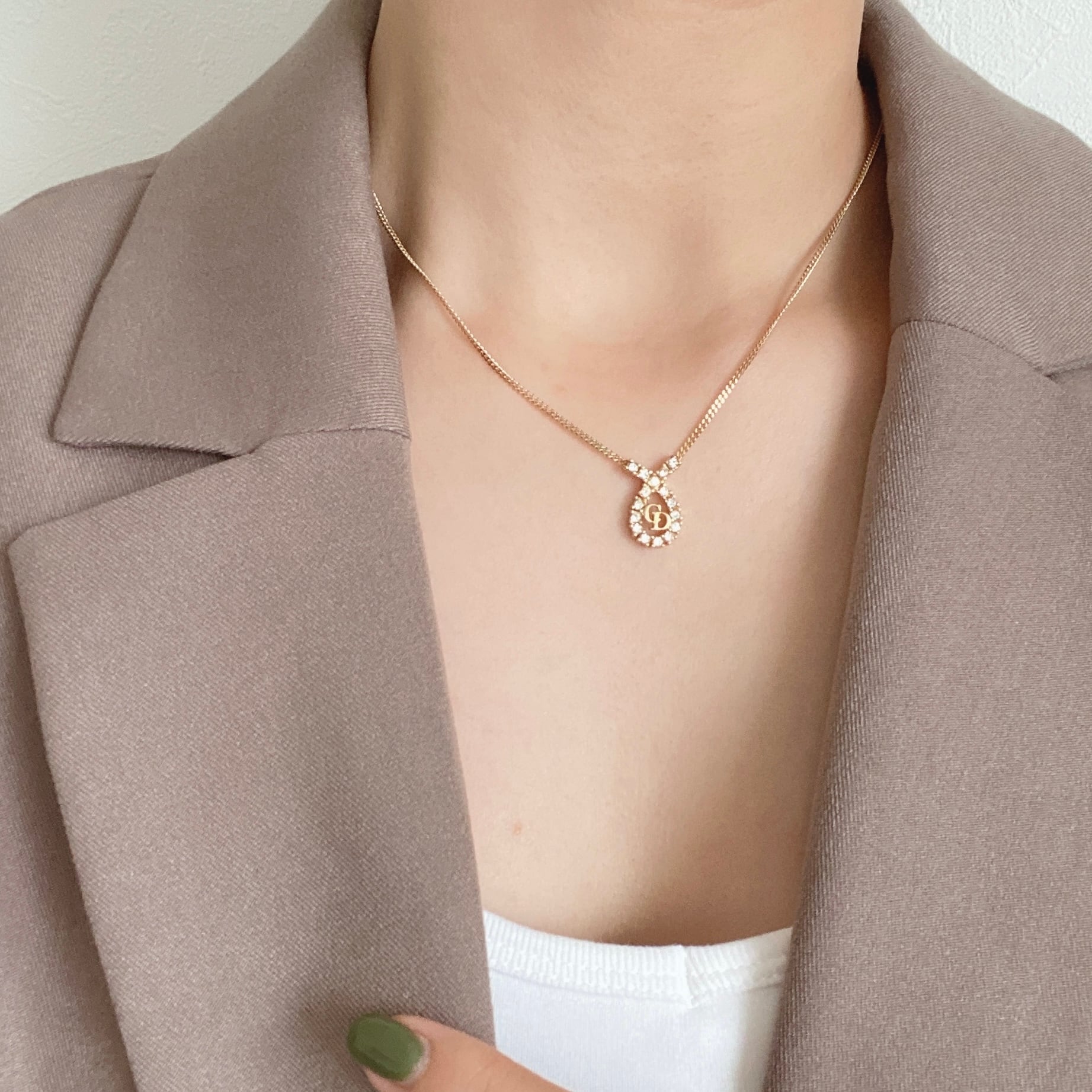 N6206】Christian Dior rhinestone necklace/クリスチャンディオール