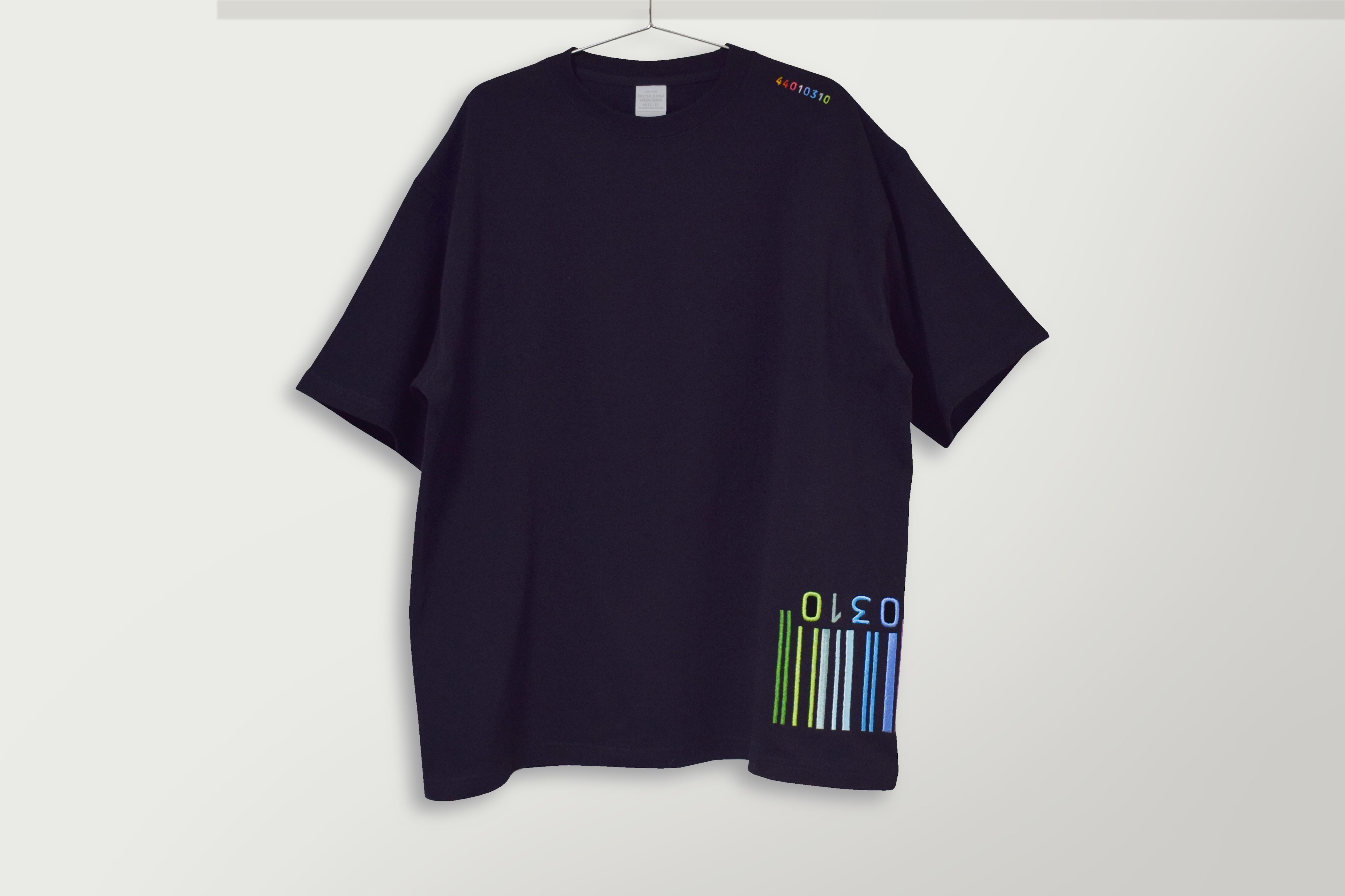 刺繍☆半袖Tシャツ／虹色バーコード（BK）