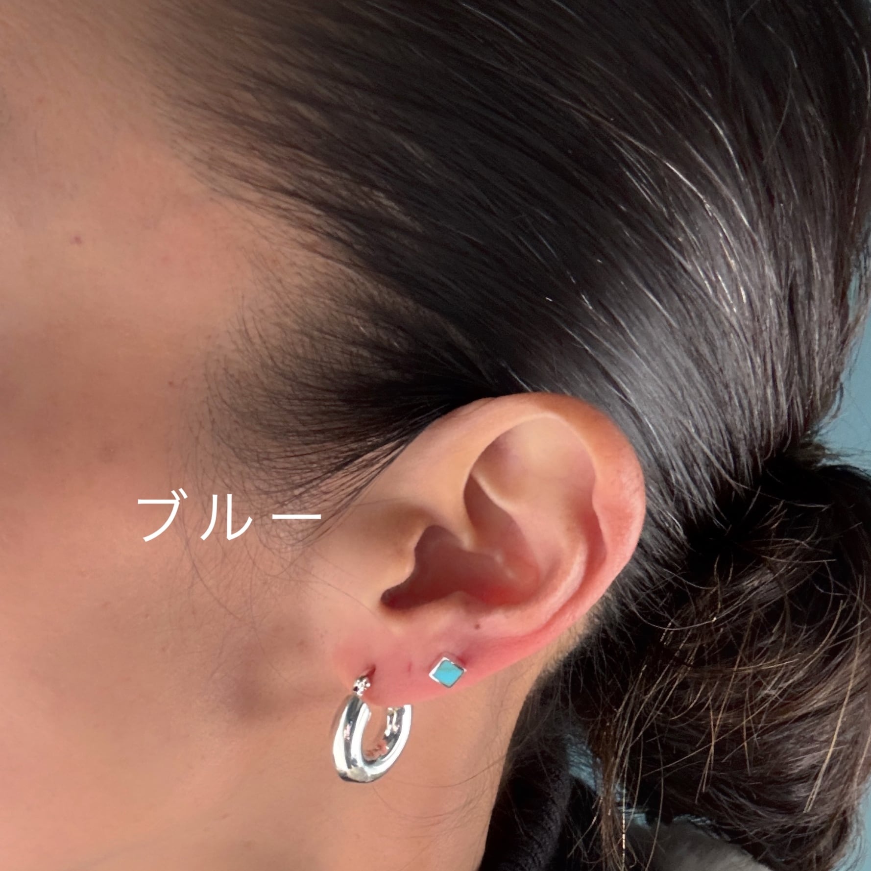 残りわずか】ターコイズ スクエア スタッド ピアス 小さめピアス