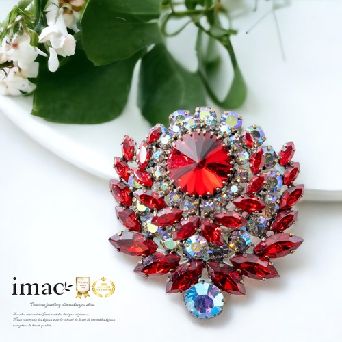 ブローチ ラインストーン レッド オーロラカラー 088344