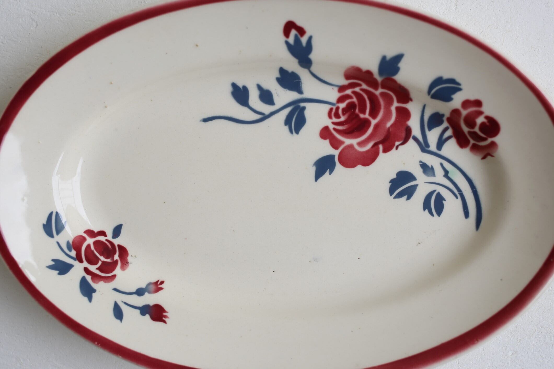 フランス アンティーク 大皿 プレート 青いバラ 薔薇 バドンヴィレー