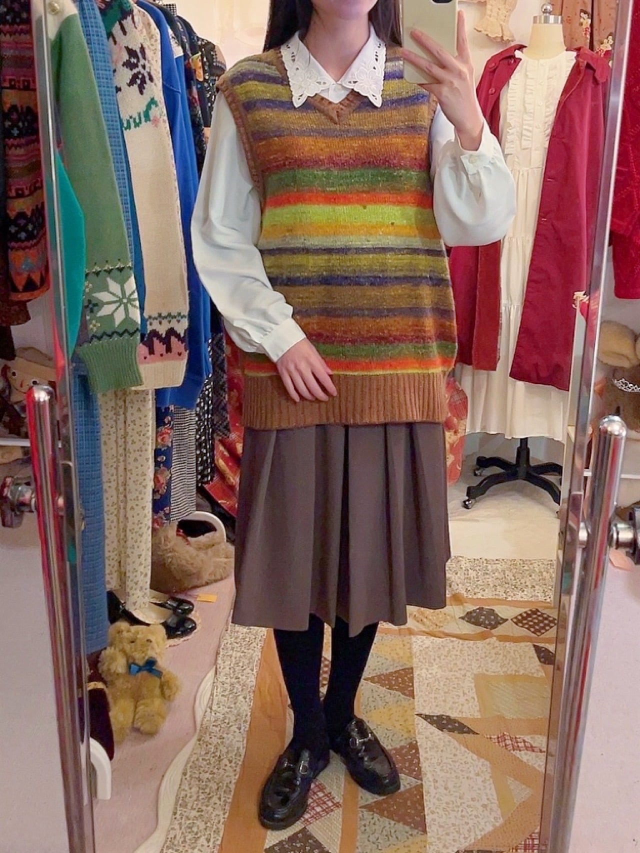 rainbow color mohair knit vest