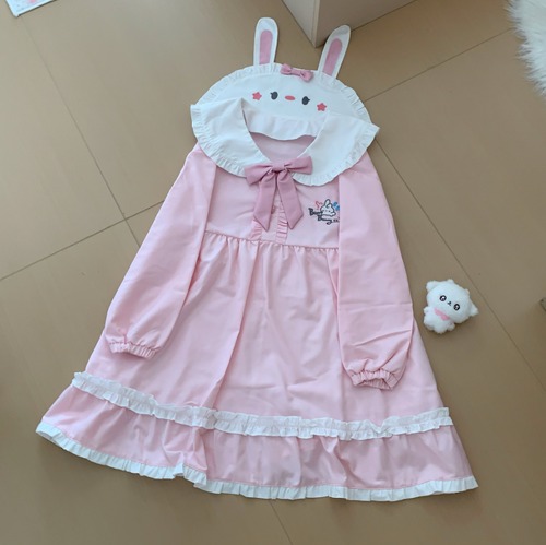 ゆめかわ♡うさぎ刺繍付きピンクワンピース　wanpi222