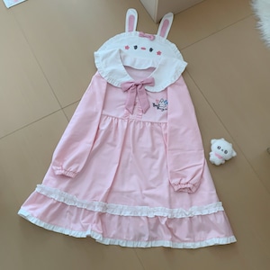 ゆめかわ♡うさぎ刺繍付きピンクワンピース wanpi222 ゆめかわ♡うさぎ刺繍付きピンクワンピース wanpi222