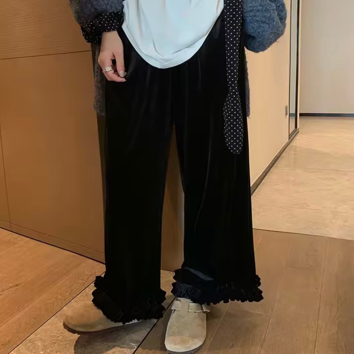 velvet ruffle pants