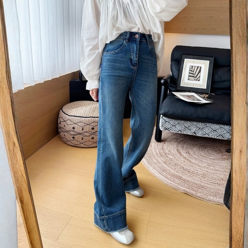 フリンジヘム ストレッチ フレア デニムパンツ 204602