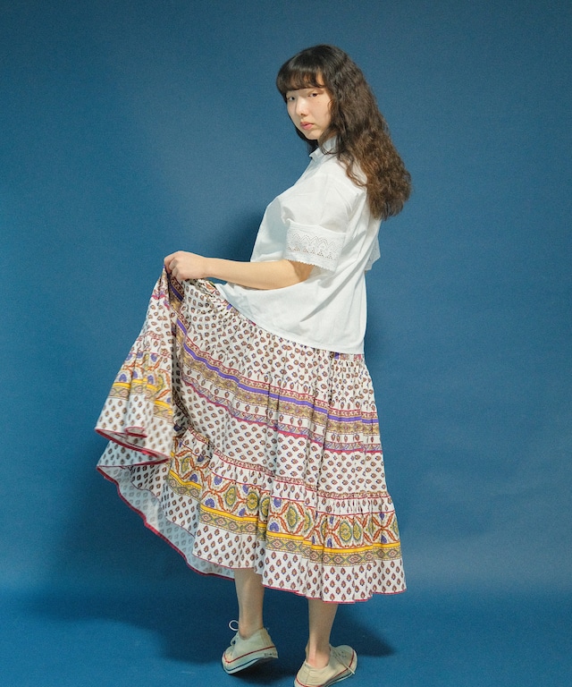【送料無料】Province French paisley cotton ruffle skirt