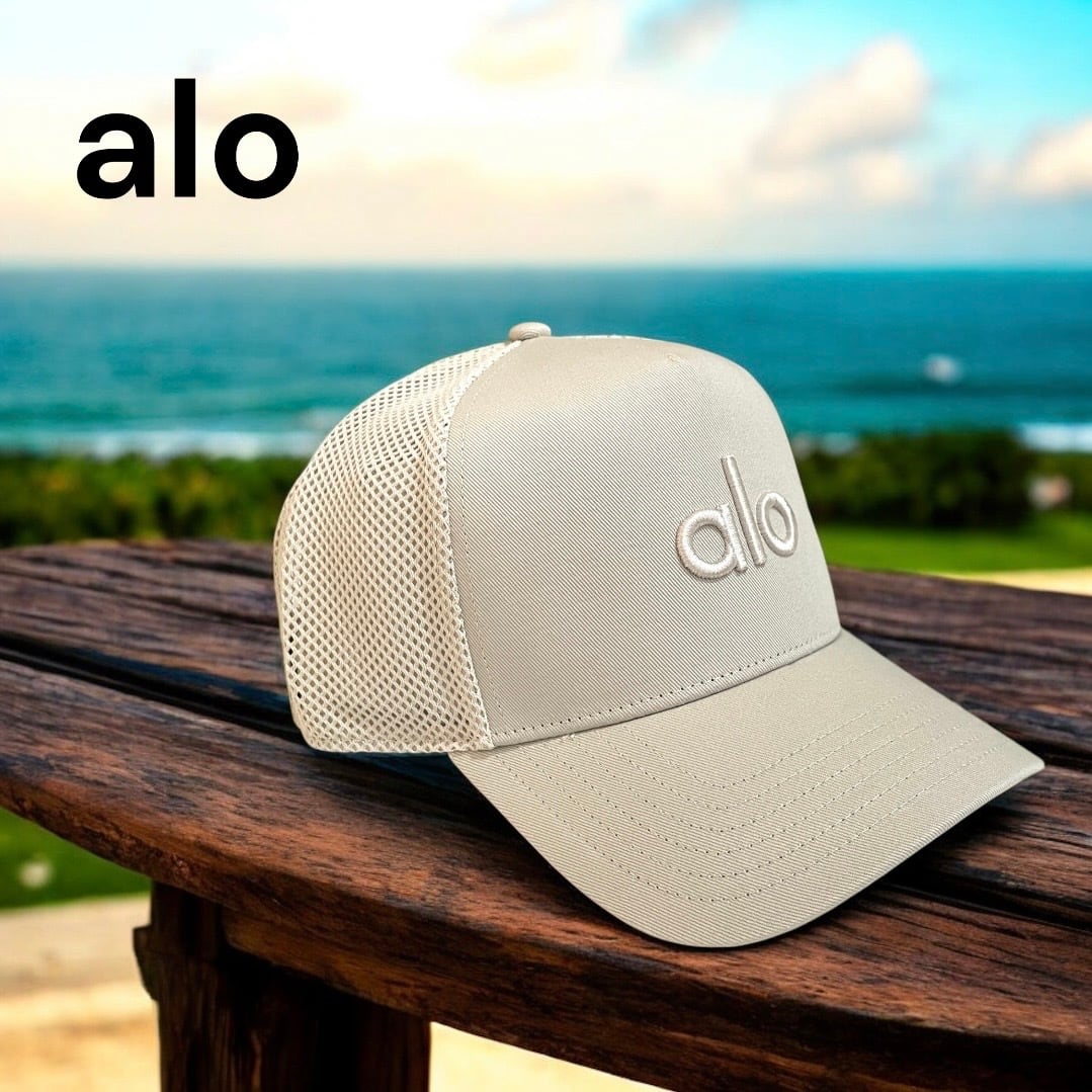 alo ベージュ メッシュキャップ alo】【Districk Trucker Hat】ハット キャップ メッシュ ロゴ 刺繍