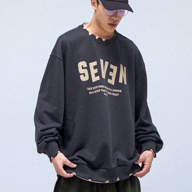 予約販売】 トレーナー ダメージ加工 スエット ネイビー グレー 長袖