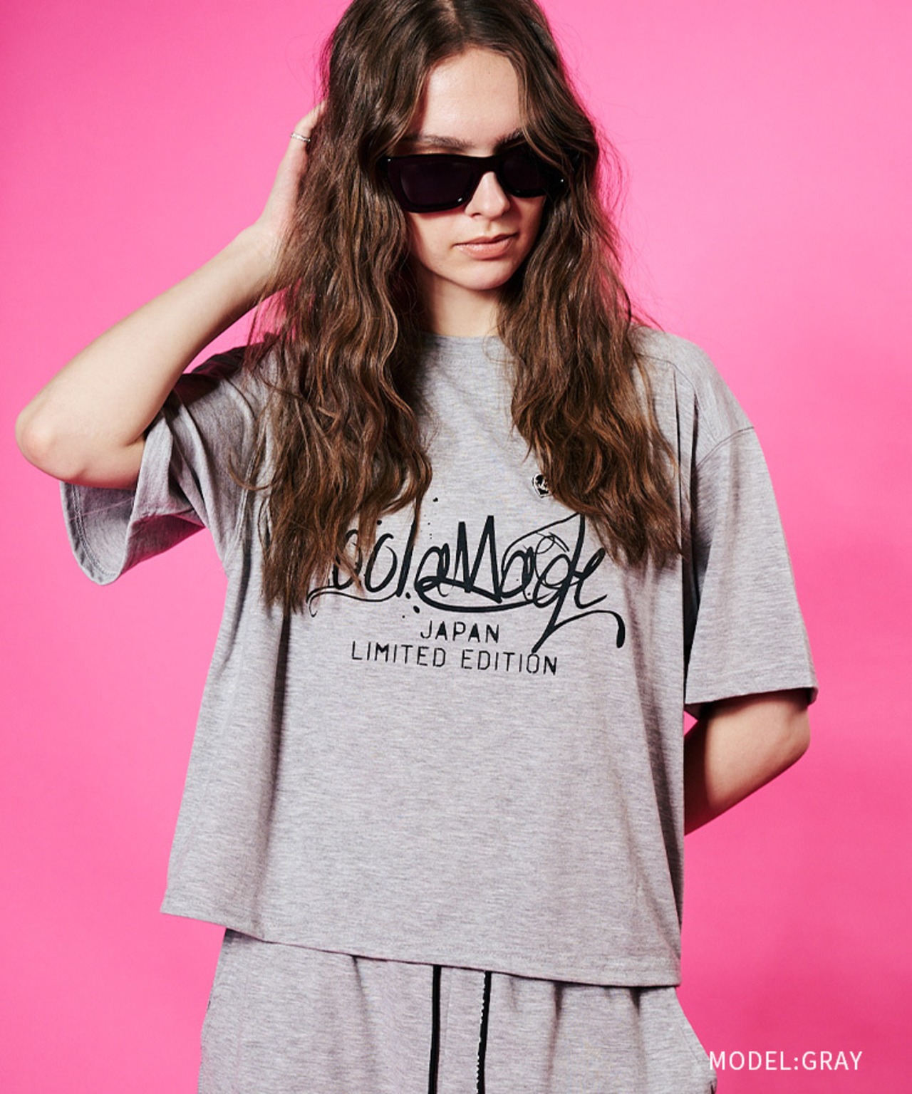COOLAグラフィティプリントクロップドTシャツ&パンツ (GRAY)　CQ-48144
