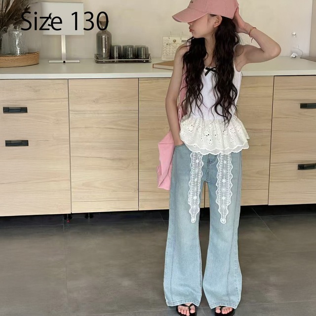 【即納商品】レースリボンのガーリージーンズ