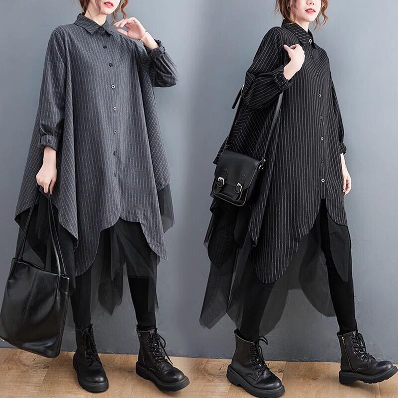 メッシュレイヤードスカラップシャツワンピース(2色)10320