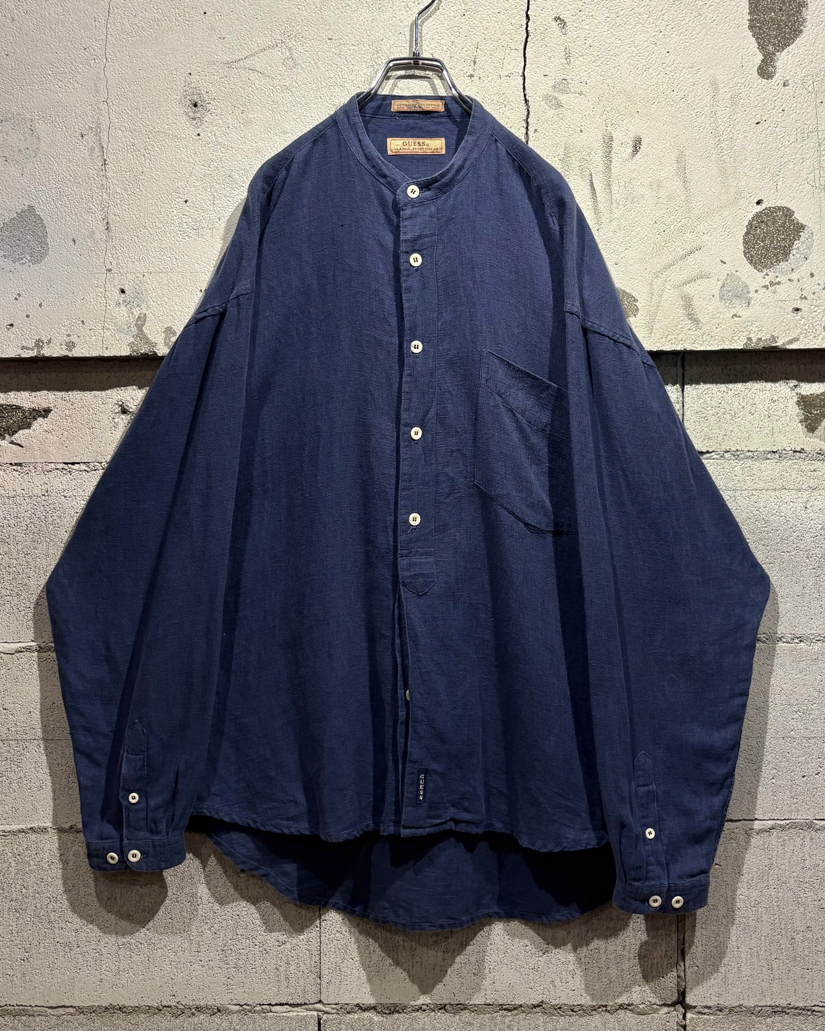 Caka otto】“OLD GUESS” Linen Blend Loose Band Collar Shirt | Caka
