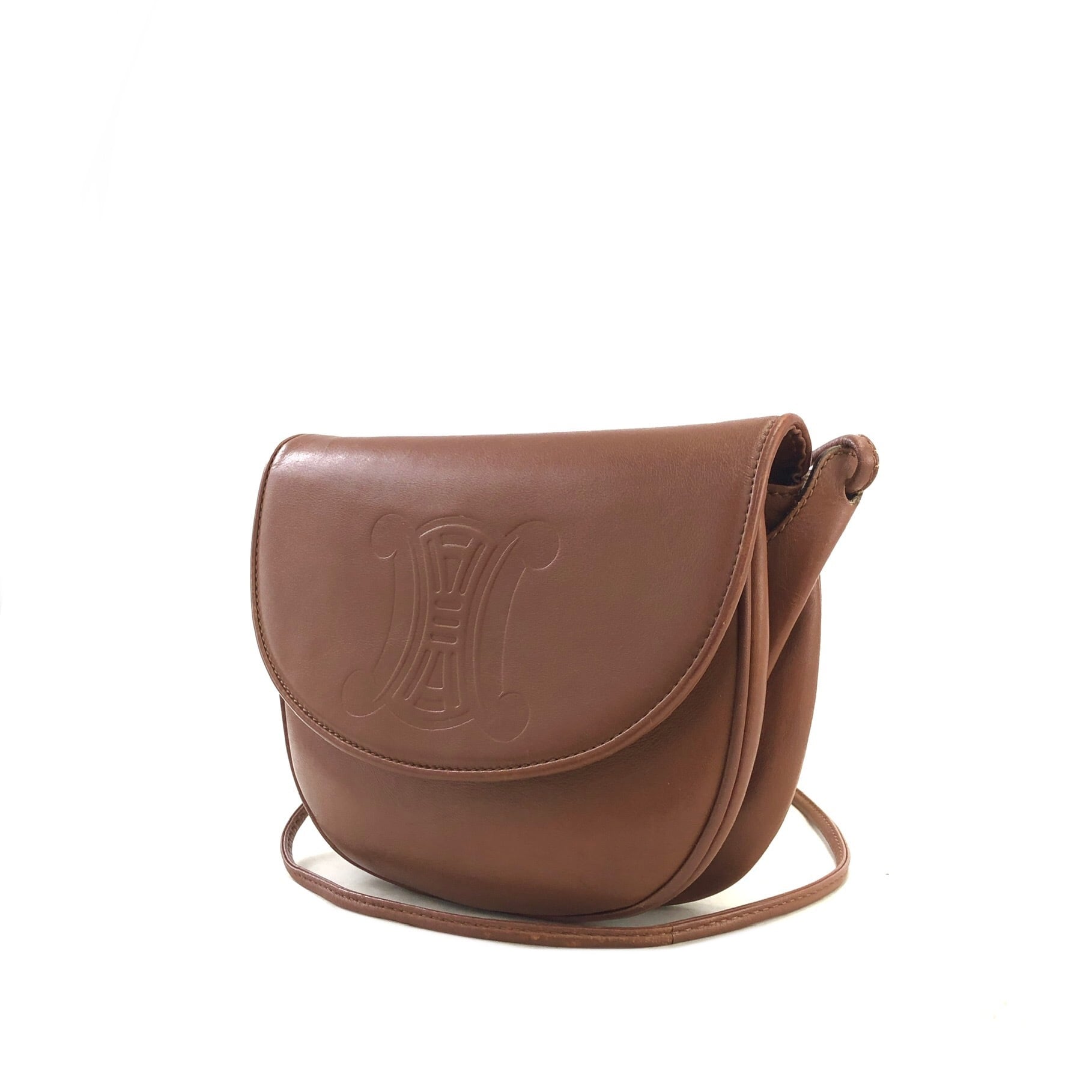 CELINE セリーヌ トリオンフ 型押し レザー フラップ ショルダーバッグ