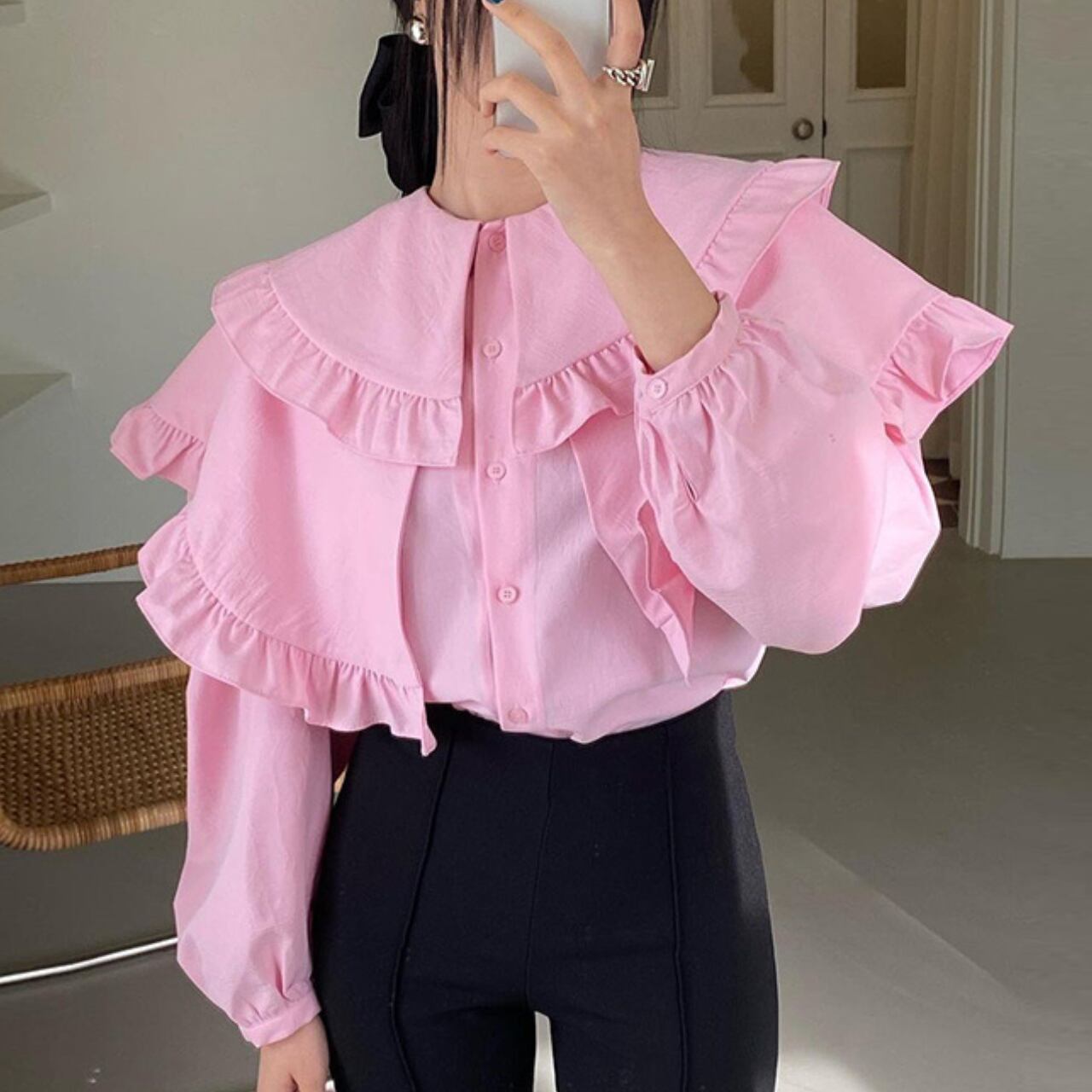 Layered ruffle lapel collar blouse 1820