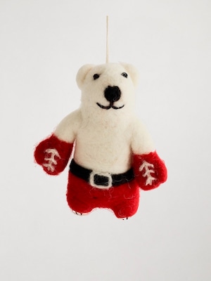 「ボクシング ポーラーベア」 フェルトオーナメント / "Boxing Polar Bear" Handmade Felt Hanging Decoration