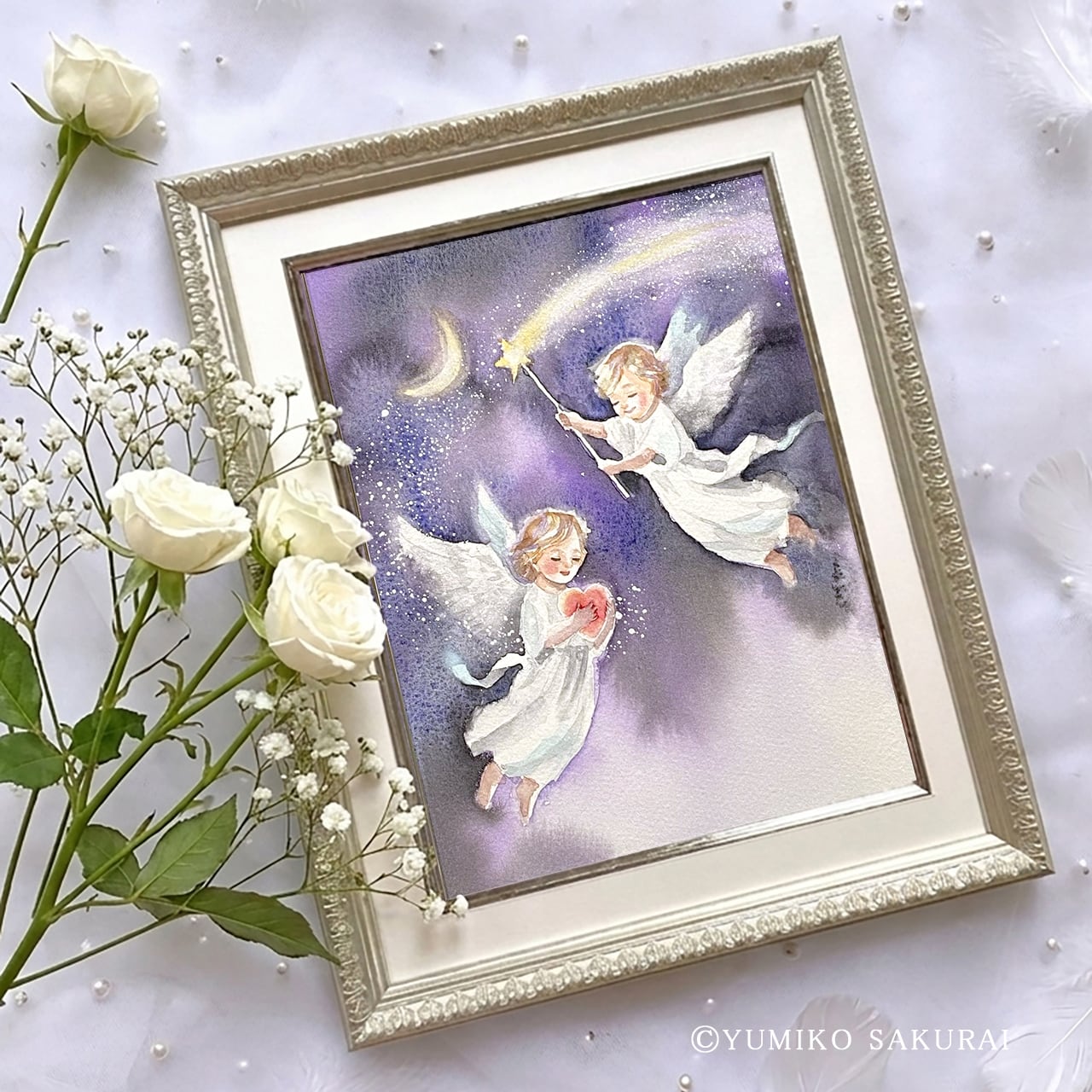 原画 『愛は光になって 』 水彩画 天使の絵 | 幸せの水彩画 ヒーリング