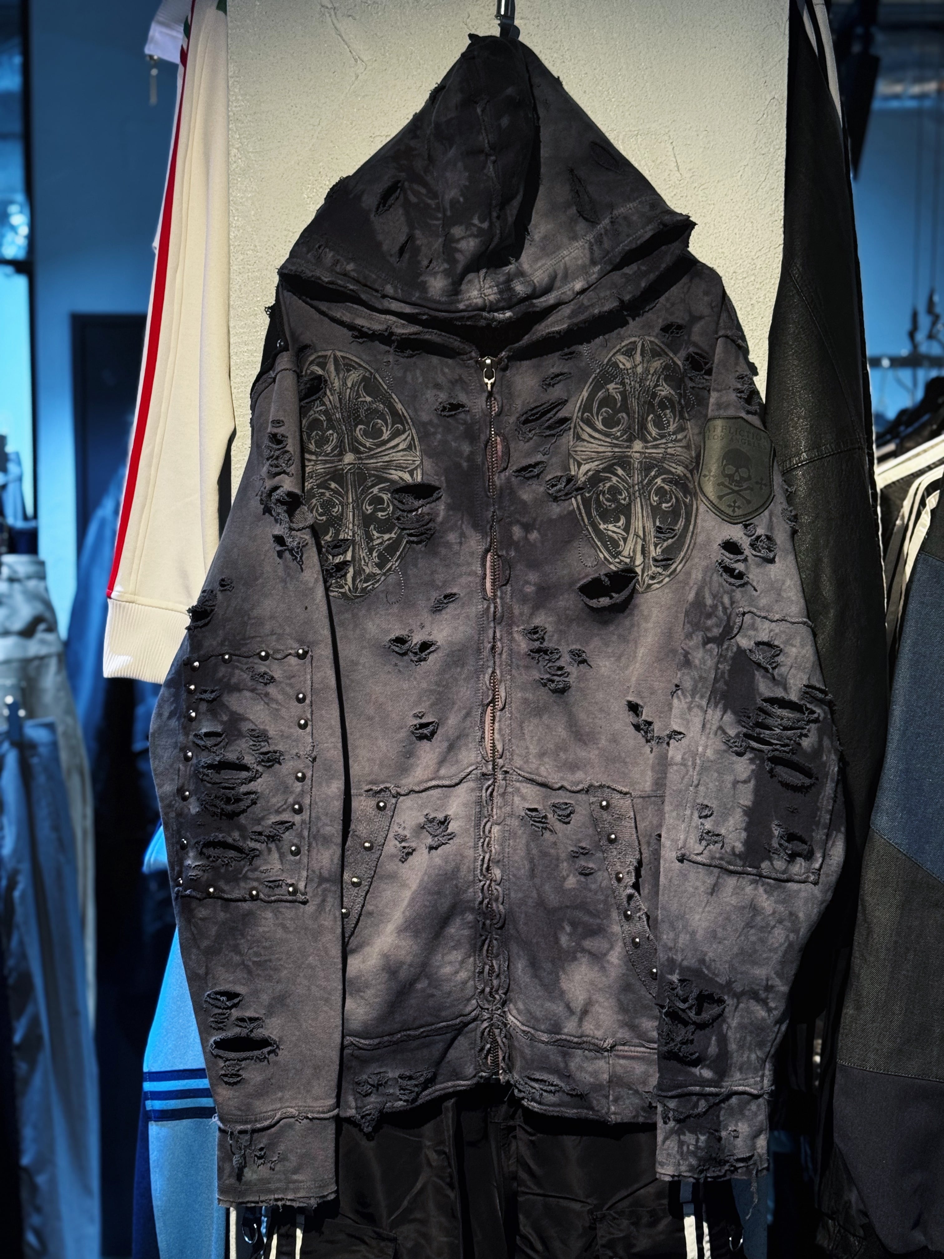 "Affliction"graphic pattern×studs design boro custom hoodie
