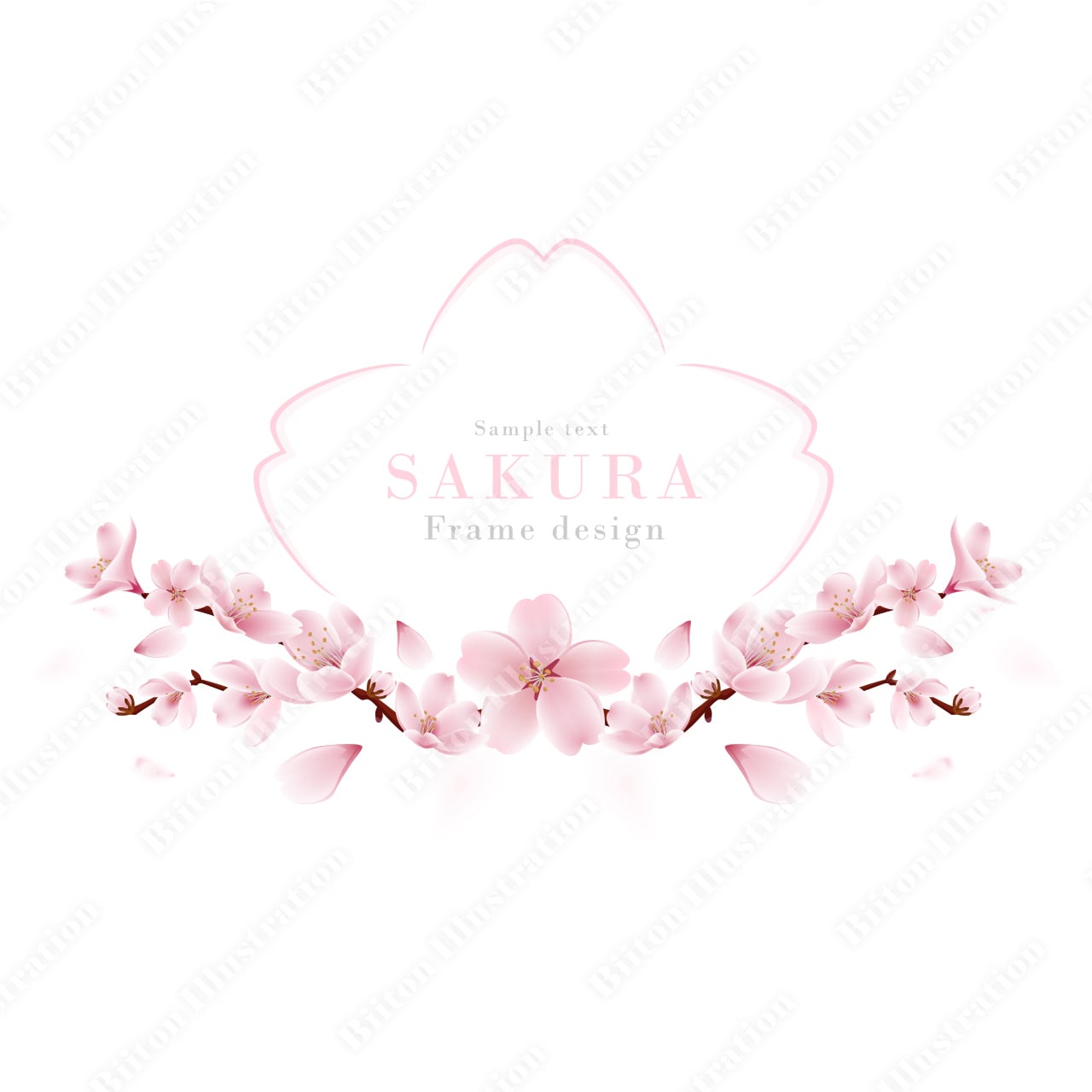 桜の花のフレームシリーズ-02｜春の桜のリアルなベクターイラスト