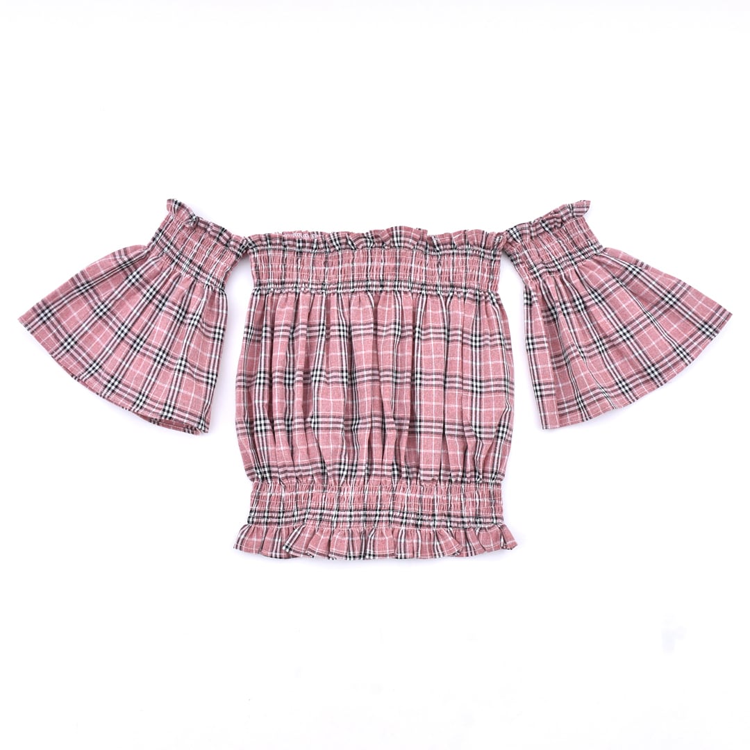 V*a様 CFCL オフショルトップス 70%OFF】ふんわり袖 チェックオフショルトップス(半袖) | VOLCAN&APHRODITE