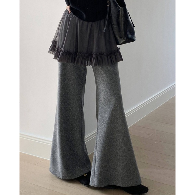 tulle-layered flare pants　J00410