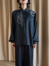 mode beaded embroidery black shirt-5313-7