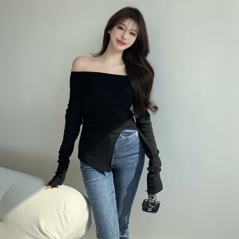 薄手Tシャツ サマーブラックトップス ロング 夏物 ガールズファッション26950376322