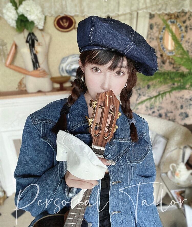 ベレー帽 キャスケット ストライプ リボン 帽子 白 ガーリー 姫 可愛い