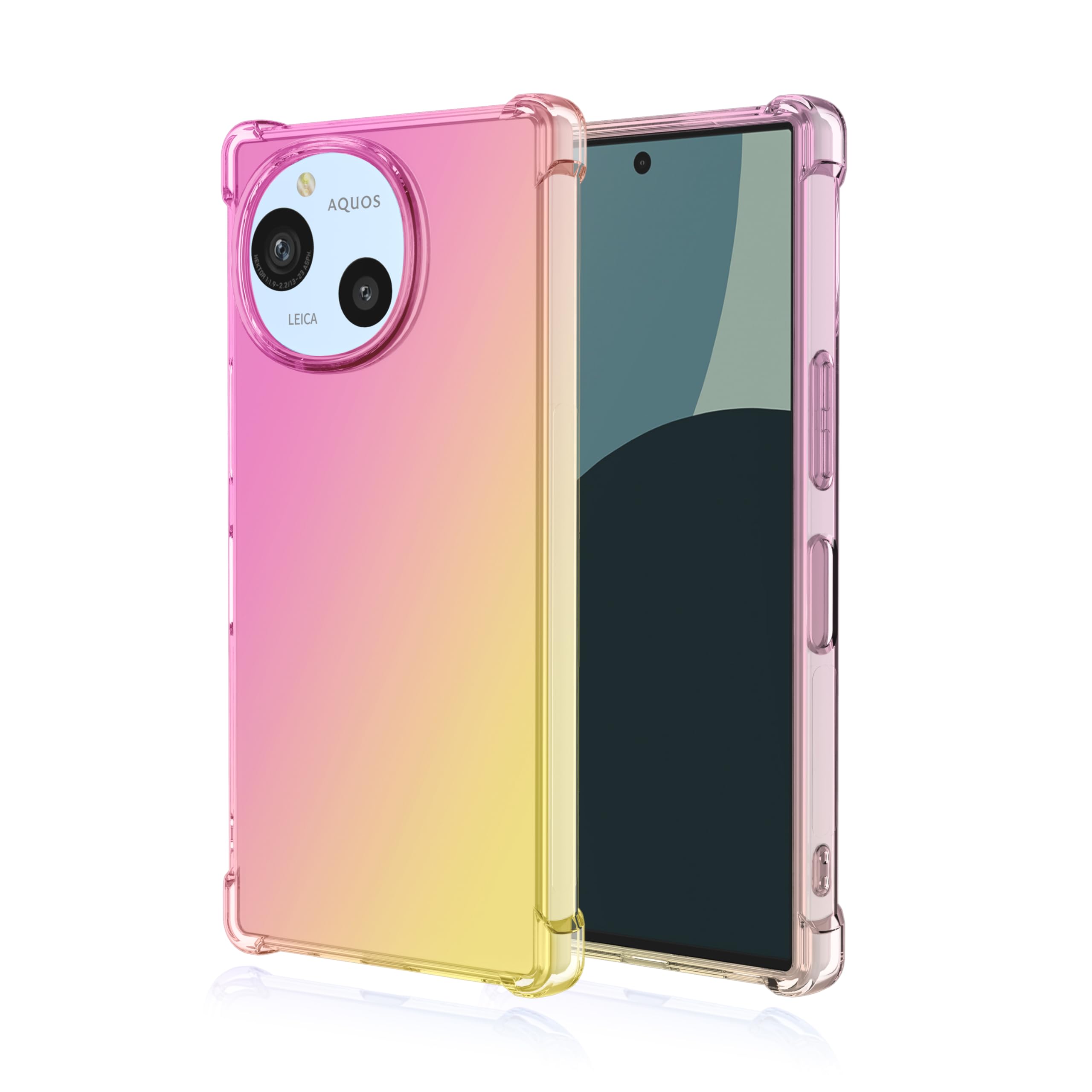 AQUOS R9 5G対応ケース グラデーションカバー 四角エアクッション 耐衝撃 SH-51E適用クリアTPUソフトケース 全面保護 軽量 落下防止 AQUOS R9 5G SH-51E用スマホ透明保護カバー ピンク&ゴールド