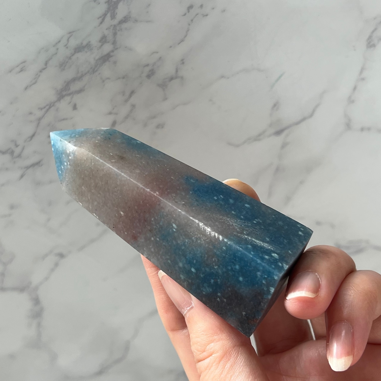 希少*トロレアイトポイント3*スコルザライト(鉄天藍石)インクォーツ*天然石インテリア*天然石タワー*置き物