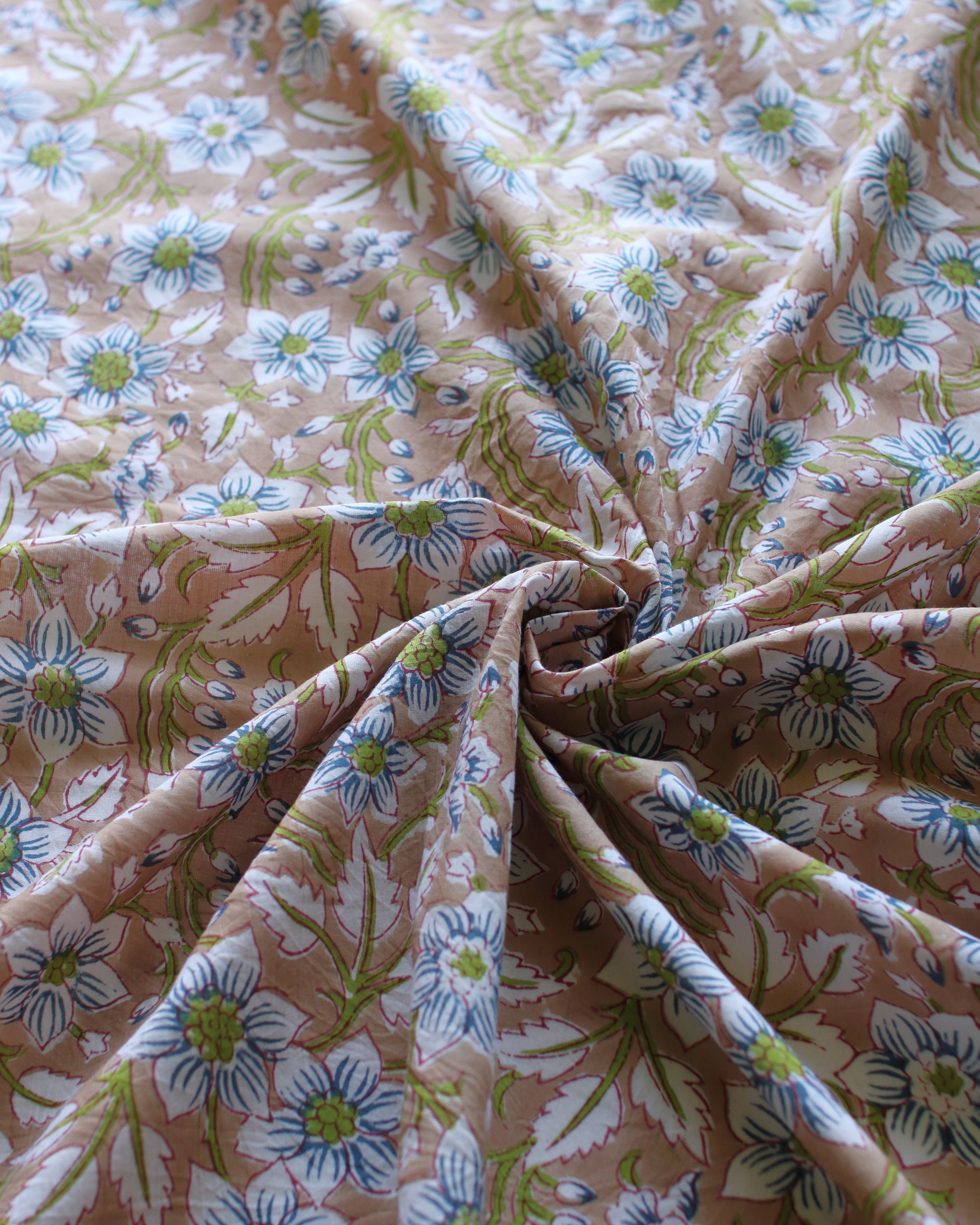 Block print FABRIC. <Fresh milk tea>