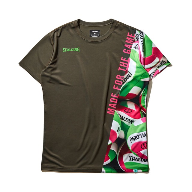 【SPALDING】バレーボール Tシャツ ボールプリント オリーブカーキ