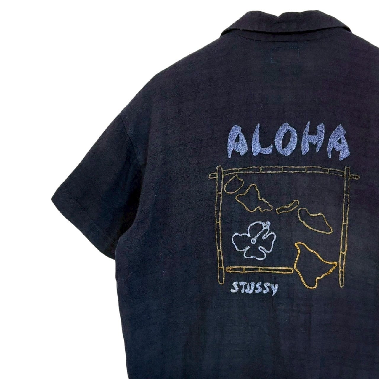 stussy ステューシー 半袖シャツ S 開襟 バックロゴ 刺繍ロゴ USA製